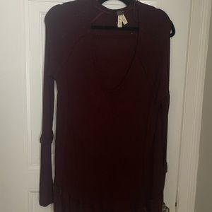 Free People M Waffle Tunic color: Oxblood